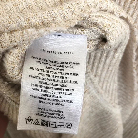 Anthropologie Women's Sweater, Size XS, Tan, Gold Metallic threads - Picture 7 of 8